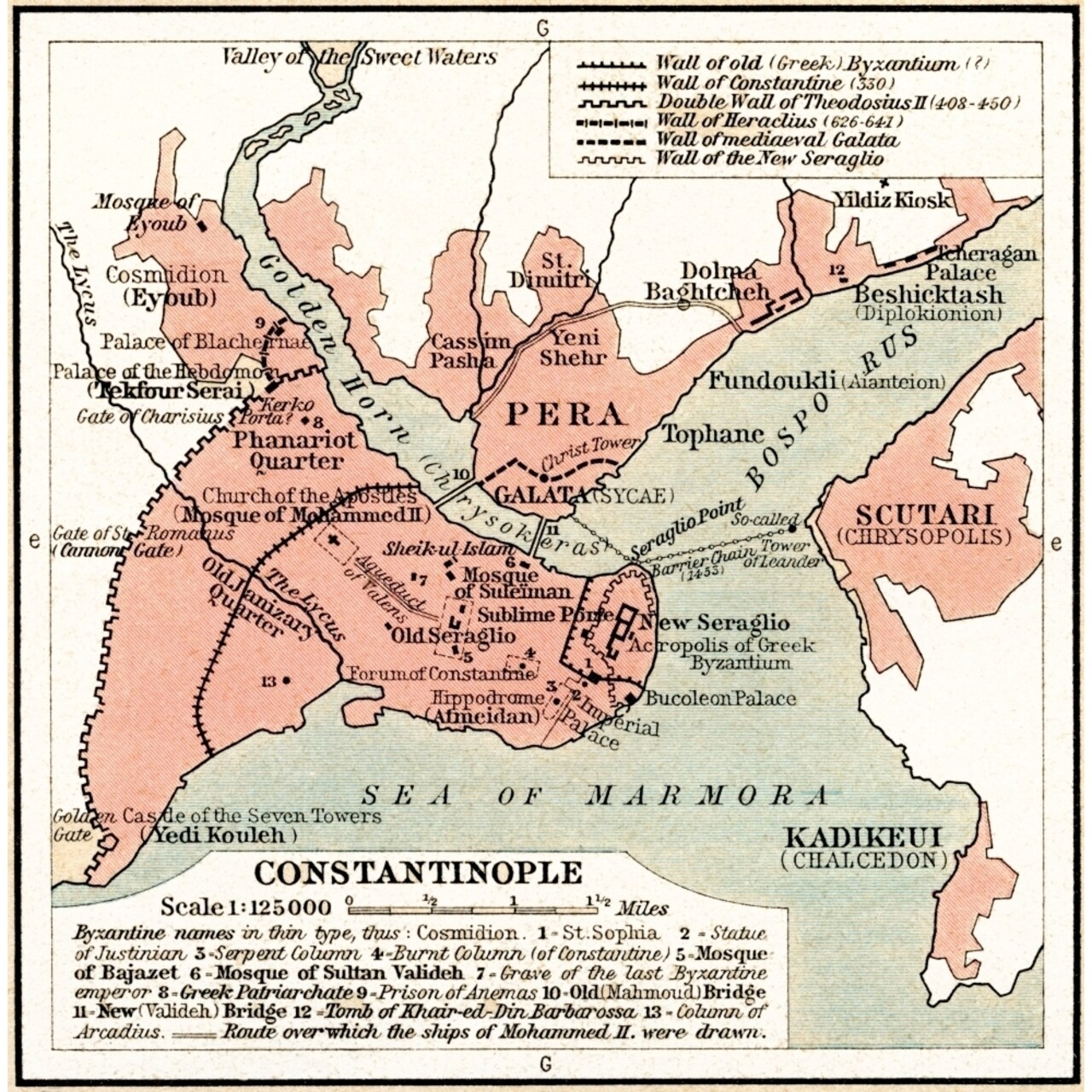 Map Of Constantinople In The 15Th Century. From Historical Atlas Published 1923. By Ken Welsh / Design Pics